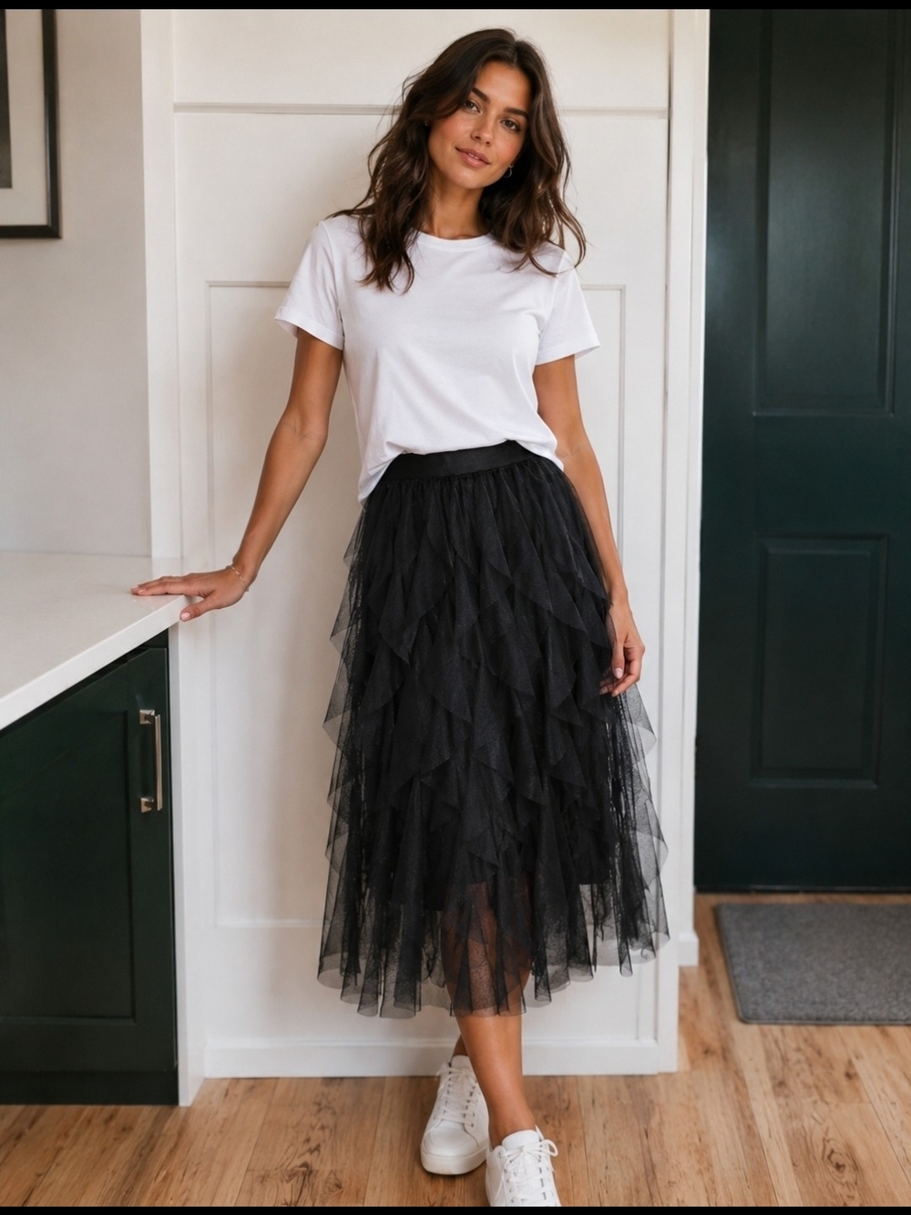 Sincerely Jules Black Layered Tulle Midi Skirt